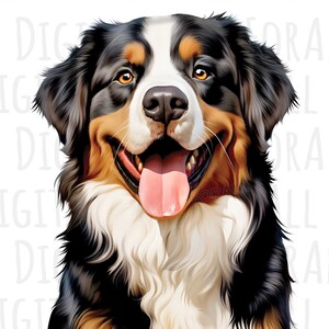 Smiling Bernese Mountain Dog, Instant Download, Digital Graphics, Sublimation Printing, T-Shirt Design, PNG File, Commercial Use