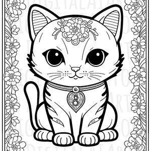 Chibi Cat Coloring Book Page/Poster, Instant Download Digital Graphics, Sublimation Printing, Book Art, T-Shirt Design, PNG File