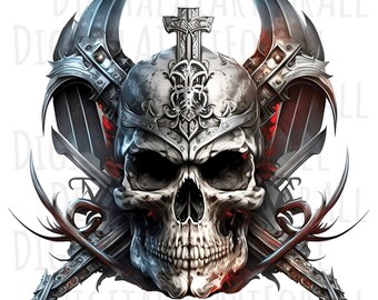 Pirate Skull, Human Skull With Swords, Winged Helmet | Instant Download, Digital Graphics, Sublimation Printing, T-Shirt Design, PNG File