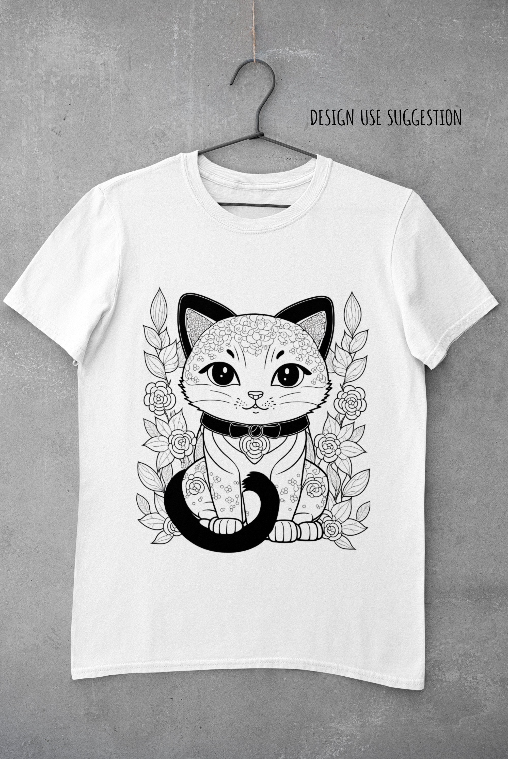 Chibi Cat Coloring Book Page/poster, Digital Graphics, Sublimation