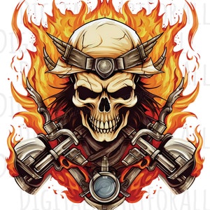Biker Skull, Human Skull, Instant Download, Digital Graphics, DTG/Sublimation Printing, T-Shirt Design, Clipart PNG File