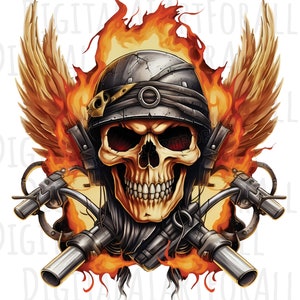Biker Skull, Human Skull, Winged, Instant Download, Digital Graphics, DTG/Sublimation Printing, T-Shirt Design, Clipart PNG File