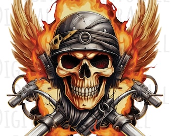 Teschio da motociclista, teschio umano, alato, download istantaneo, grafica digitale, stampa DTG/sublimazione, design per magliette, file clipart PNG