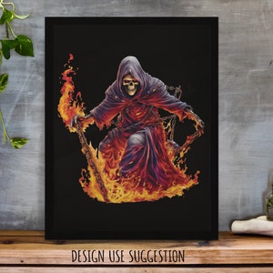 Grim Reaper Skull Chained | Instant Download, Digital Graphics, DTG/Sublimation Printing, T-Shirt Design, Clipart PNG File 12 in x 12 in