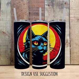 20oz Skinny Tumbler Wrap, Halloween Scary Black Cat Decoration, Instant Download Digital Graphics, Sublimation Clipart PNG File, DIY Crafts