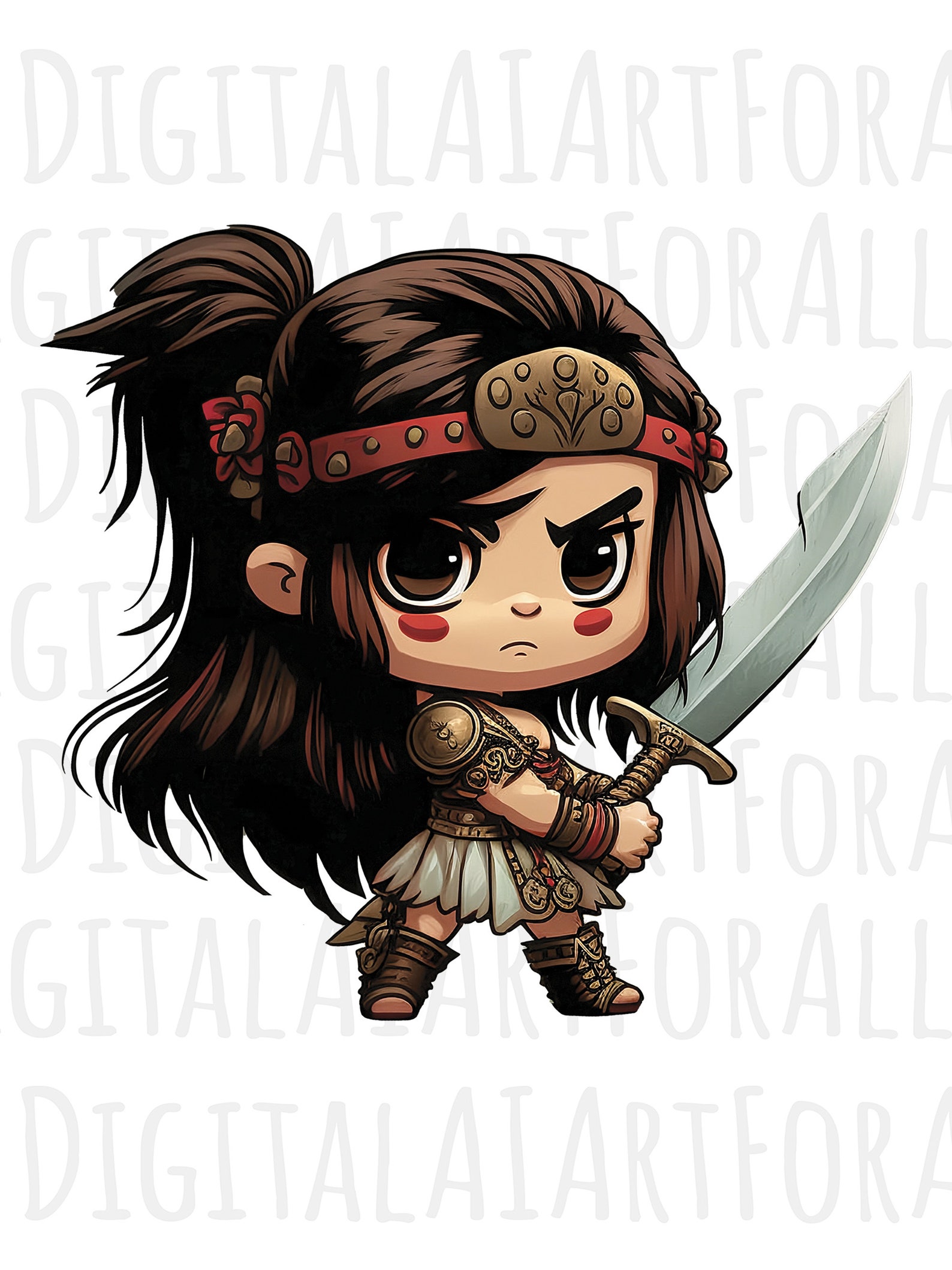 Fierce Chibi Girl Warrior | Instant Download Digital Graphics ...
