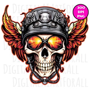 Biker Skull, Human Skull, Winged, Flaming, Instant Download, Digital Graphics, DTG/Sublimation Printing, T-Shirt Design, Clipart PNG File