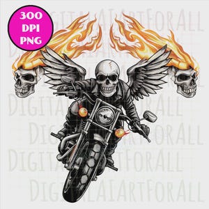 Outlaw Biker Skull, Flaming Wings & Skulls, Instant Download, Digital Graphics, DTG/Sublimation Printing, T-Shirt Design, Clipart PNG File