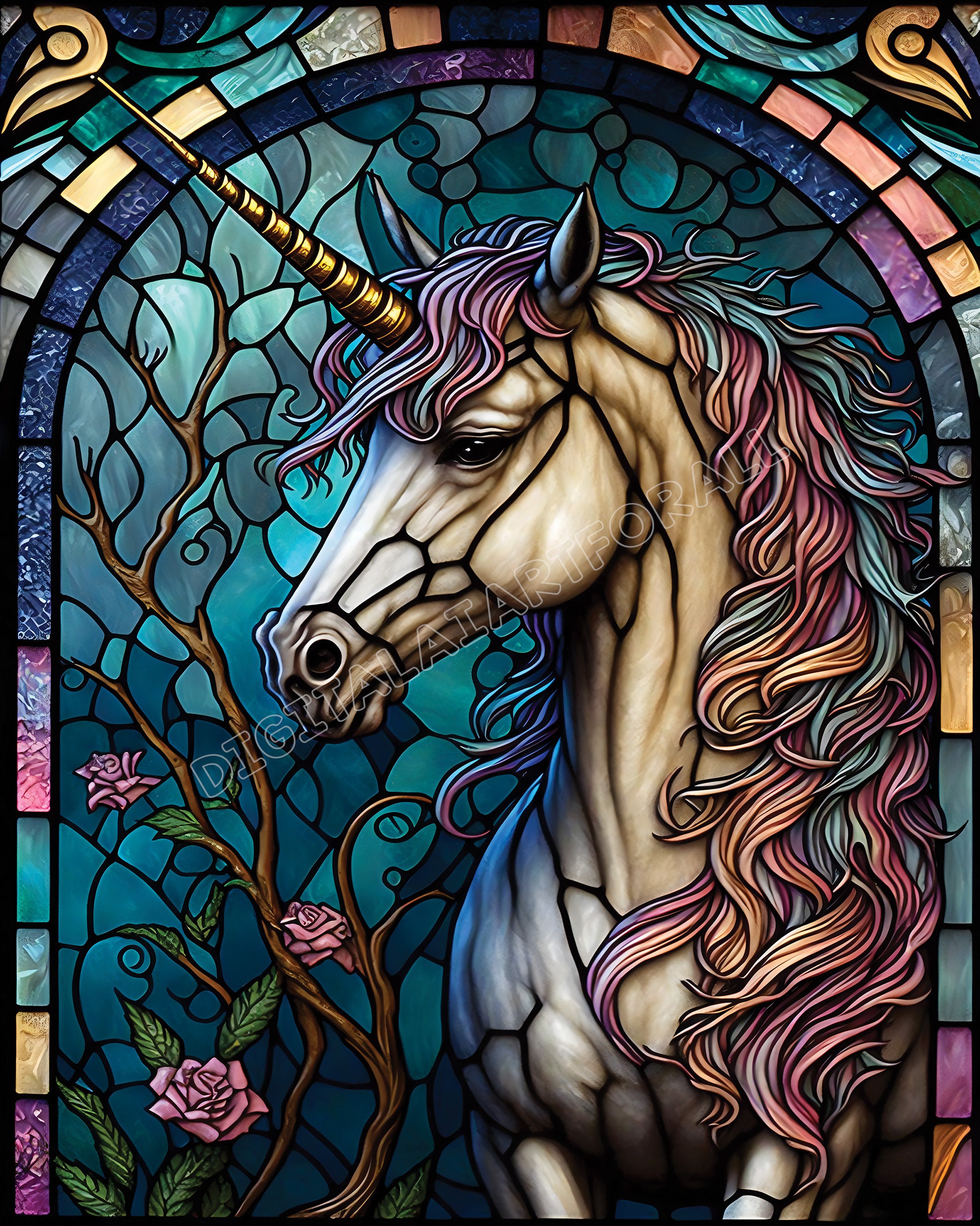 Stained Glass Unicorn Design Instant Download, Digital Graphics