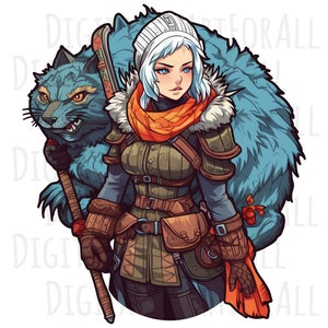 Clipart Female Monster Hunter Cartoon | Instant Download Digital Graphics, DTG/Sublimation Printing, T-Shirt Design, PNG Design