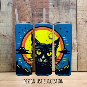 20oz Skinny Tumbler Wrap, Halloween Scary Black Cat Decoration, Instant Download Digital Graphics, Sublimation Clipart PNG File, DIY Crafts
