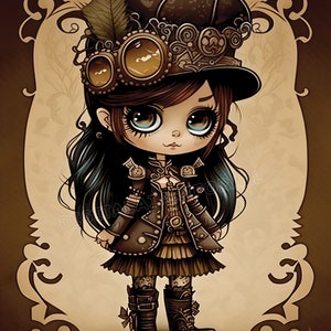 Chibi Girl Steampunk | Instant Download, Digital Graphics, Sublimation Printing, T-Shirt Design, Sticker Printing, JPG Files