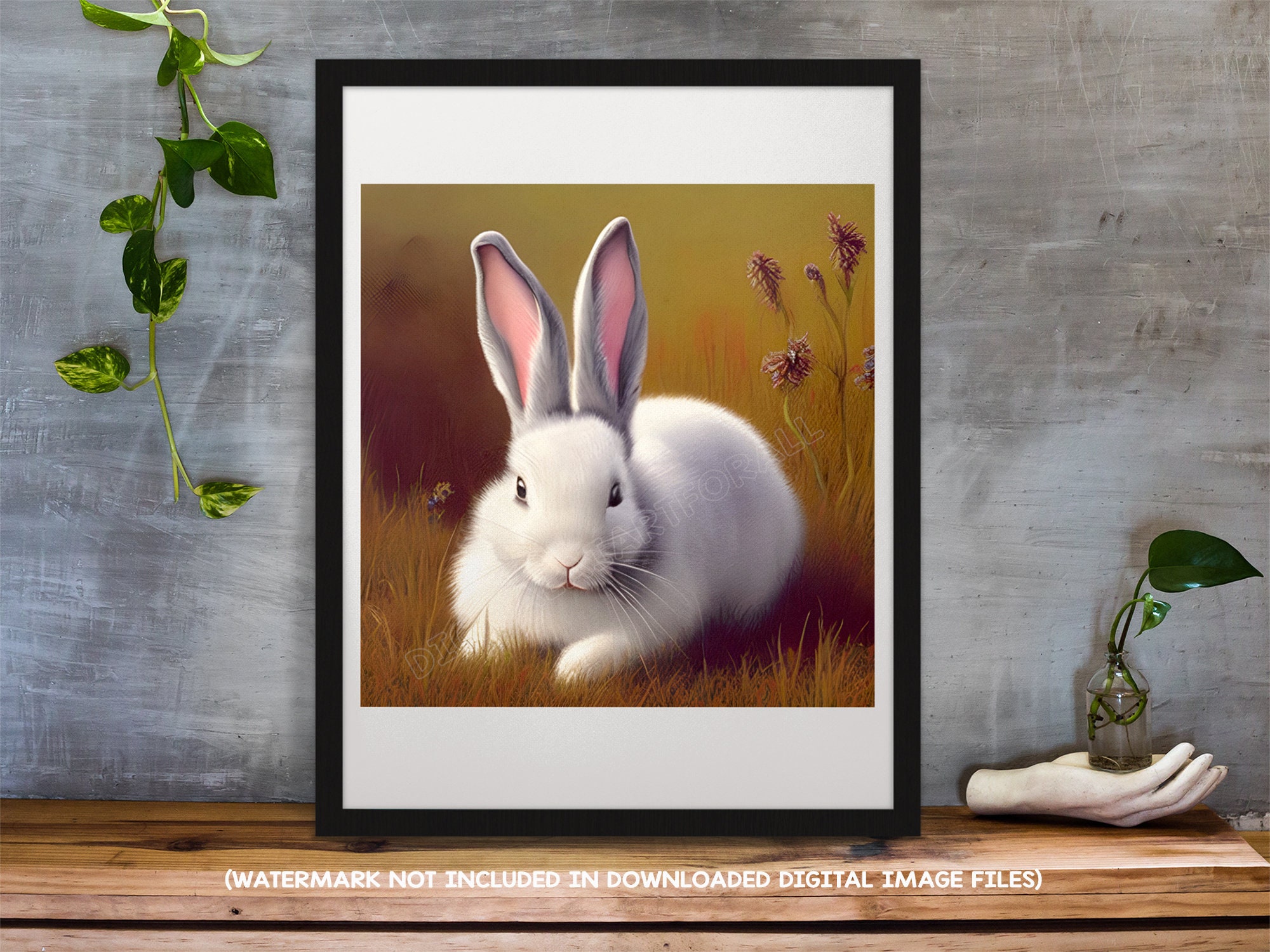 White Rabbit With Gray Ears - Printable Poster, Instant Digital Artwork ...