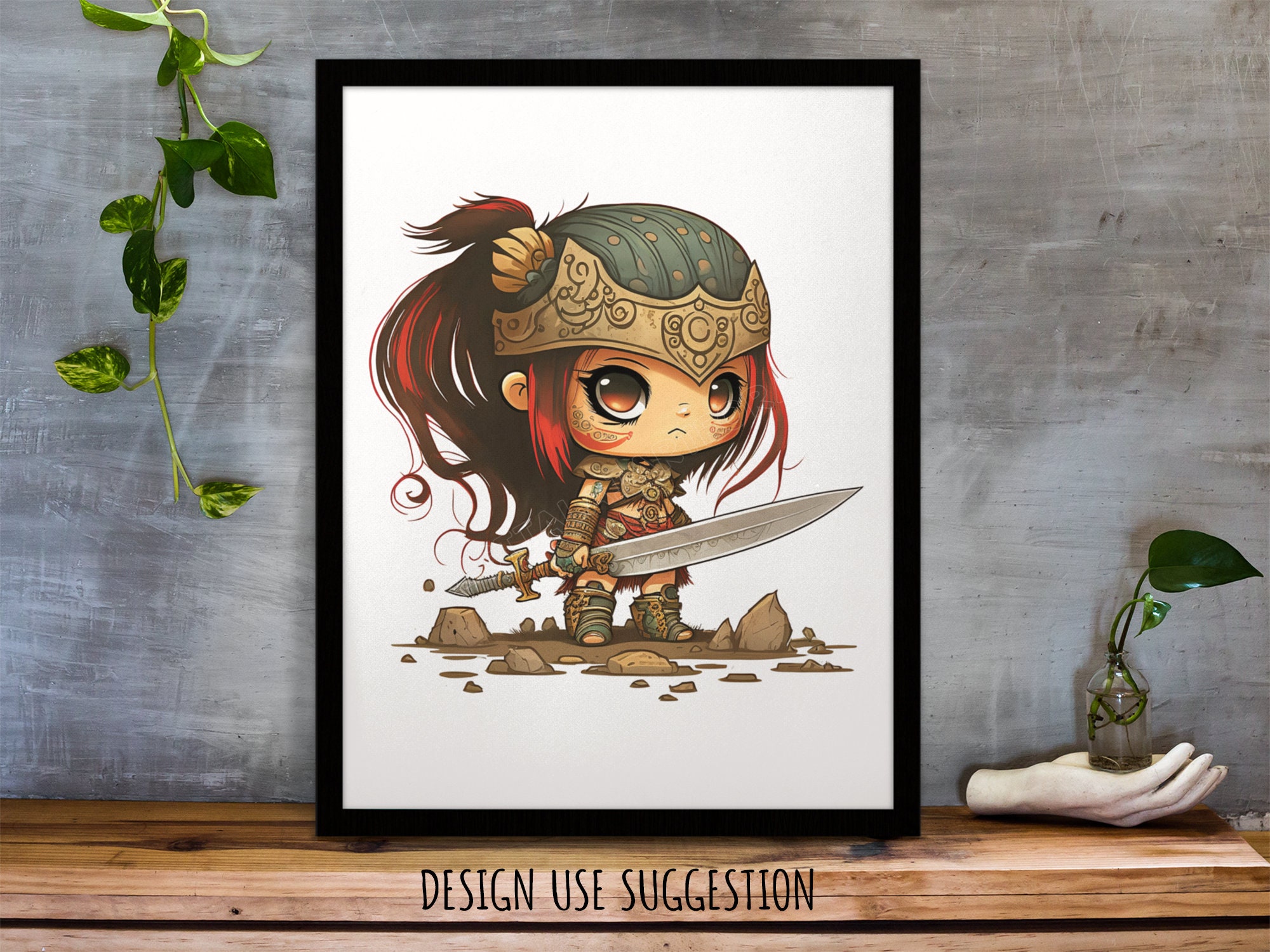 Fierce Chibi Girl Warrior | Instant Download Digital Graphics ...