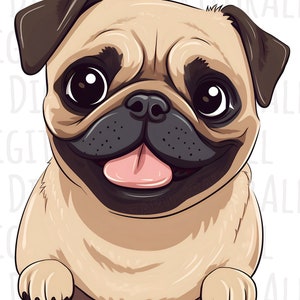 Smiling Pug Dog, Instant Download, Digital Graphics, Sublimation Printing, T-Shirt Design, PNG File, Commercial Use