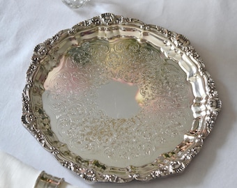 Ornate Silver Plate Tray - Round 10" - Newburyport Silver Company