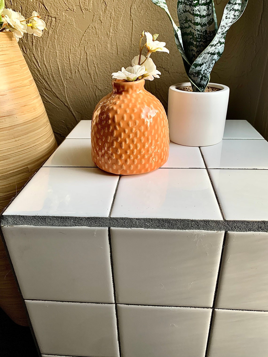 Tile End Table White Ceramic Tile Table Rectangle Tile End Etsy