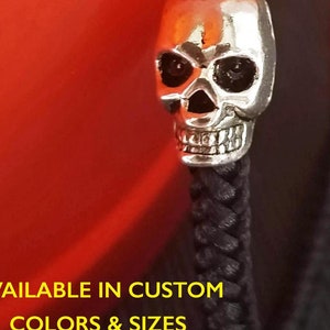Skull bracelet, Halloween spooky bracelet in black/orange/custom color with silver scary skull bead, lobster hook clasp. 7 sizes available!