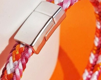 Pulsera del orgullo lésbico LGBTQ, cordón de satén tejido a mano, cierre magnético, tallas personalizadas