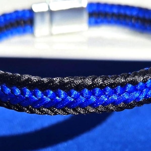 Police bracelet, Police 1st responder bracelet, blue and black satin thread, silver magnetic clasp, 7 sizes, custom colors available!