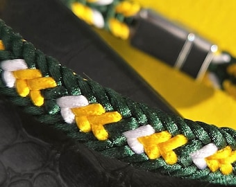 Pulsera de los Packers: Cordón de satén tejido a mano en colores de Green Bay, cierre magnético, tamaños personalizados