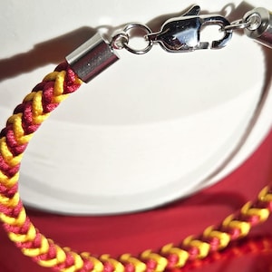 Football team bracelet, sports bracelet, woven satin thread in 2 team colors w/ a silver magnetic-pin or lobster clasp. 28 colors available!