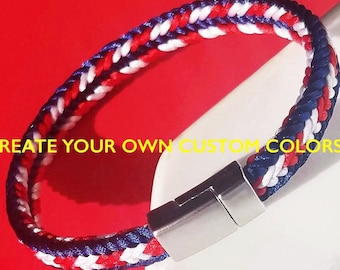 Pulseras de fútbol con los colores del equipo, de satén tejido a mano, con cierre magnético resistente y tamaños personalizados.