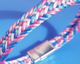 Pulsera transgénero: cordón de satén tejido con los colores de la bandera LGBTQ con cierre magnético, tamaños personalizados
