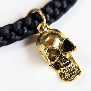 Halloween skull necklace, Halloween choker necklace, hand-woven in black or custom color with a vintage gold skull charm & adjustable clasp.