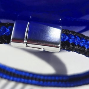 Police bracelet, first responder bracelet for Police, blue and black satin thread, silver magnetic clasp, 7 sizes, custom colors available