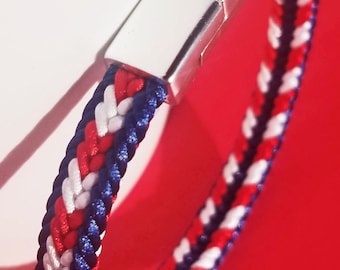 Pulsera Patriots: tejida a mano con los colores del equipo de Nueva Inglaterra con cierre magnético, tamaños y colores personalizados.