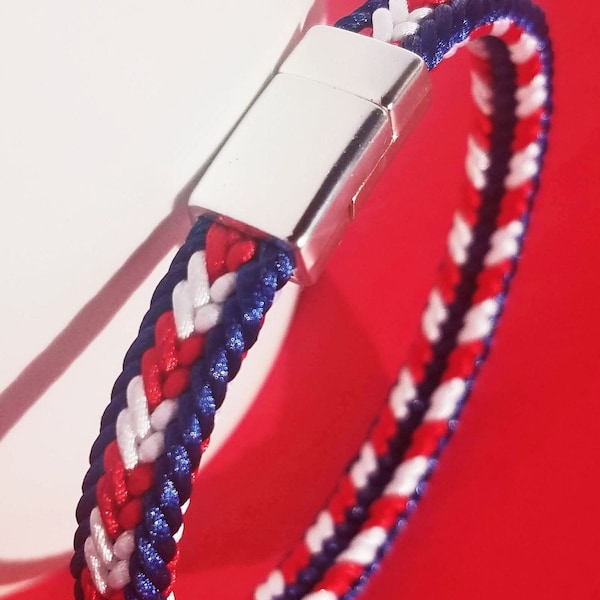 USA Team bracelet in American flag colors red white & blue, hand-woven satin thread braid, matte-silver magnetic clasp, 7 sizes available!