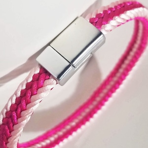 Pink bracelet, breast cancer awareness bracelet, hand-woven in fuchsia, light pink, silver magnetic clasp, 7 sizes, custom colors available!