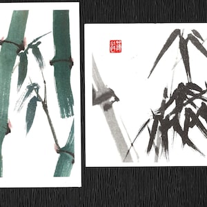 中国の竹カード、中秋の名月カード、中国絵画プリントカード、各デザイン4枚、内側は空白。封筒付き8枚セット