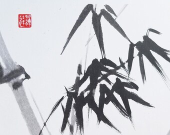 Juego de tarjetas de bambú para el Año Nuevo Chino: acuarela pintada a mano, tarjetas en blanco