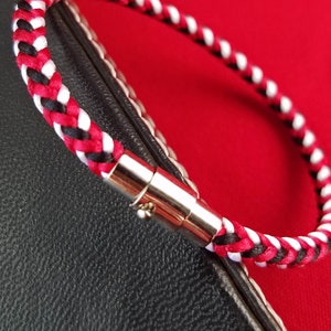 Sports bracelet, baseball team bracelet, red/white/black or custom colors w/ a silver magnetic/pin clasp or lobster clasp, 7 sizes available