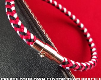 Pulsera de equipo deportivo, pulsera de equipo en 3 colores personalizados, trenza cuadrada con cierre magnético plateado o cierre de langosta. ¡7 tamaños y 28 colores!