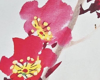 Tarjetas de Año Nuevo Chino con Flores de Cerezo: Acuarela pintada a mano, juego de 8