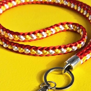 Kansas City lanyard, Chiefs lanyard or wristlet keychain, hand-woven in KC Chiefs colors, silver end cap with key ring & lobster clasp hook