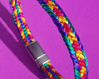 Pride Flag-armband, handvävd satinsnöre, magnetlås