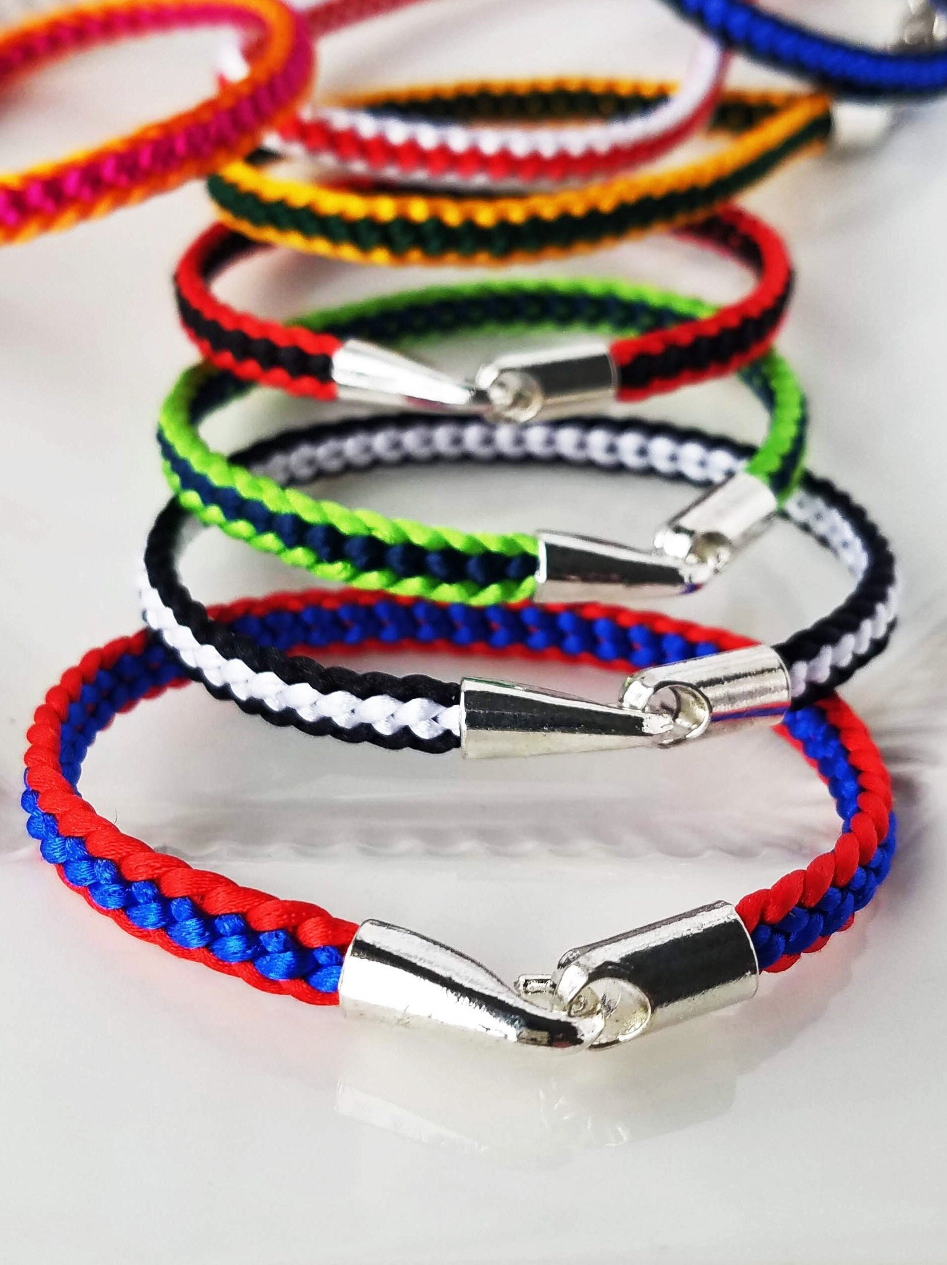 Fall sports team bracelet in 2 custom colors, hand-woven satin thread…