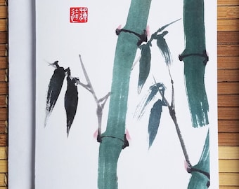 Bamboo Watercolor Painting Note Cards: Asian Greeting Card Set