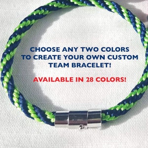 Basketball team bracelet, 28 custom team colors available! Hand-woven satin thread in 2 team colors and silver magnetic/pin clasp, 6 sizes!