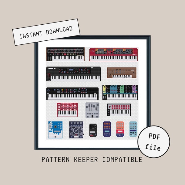 Synths and Pedals - cross stitch digital pattern - Instant download PDF file - pattern keeper compatible.