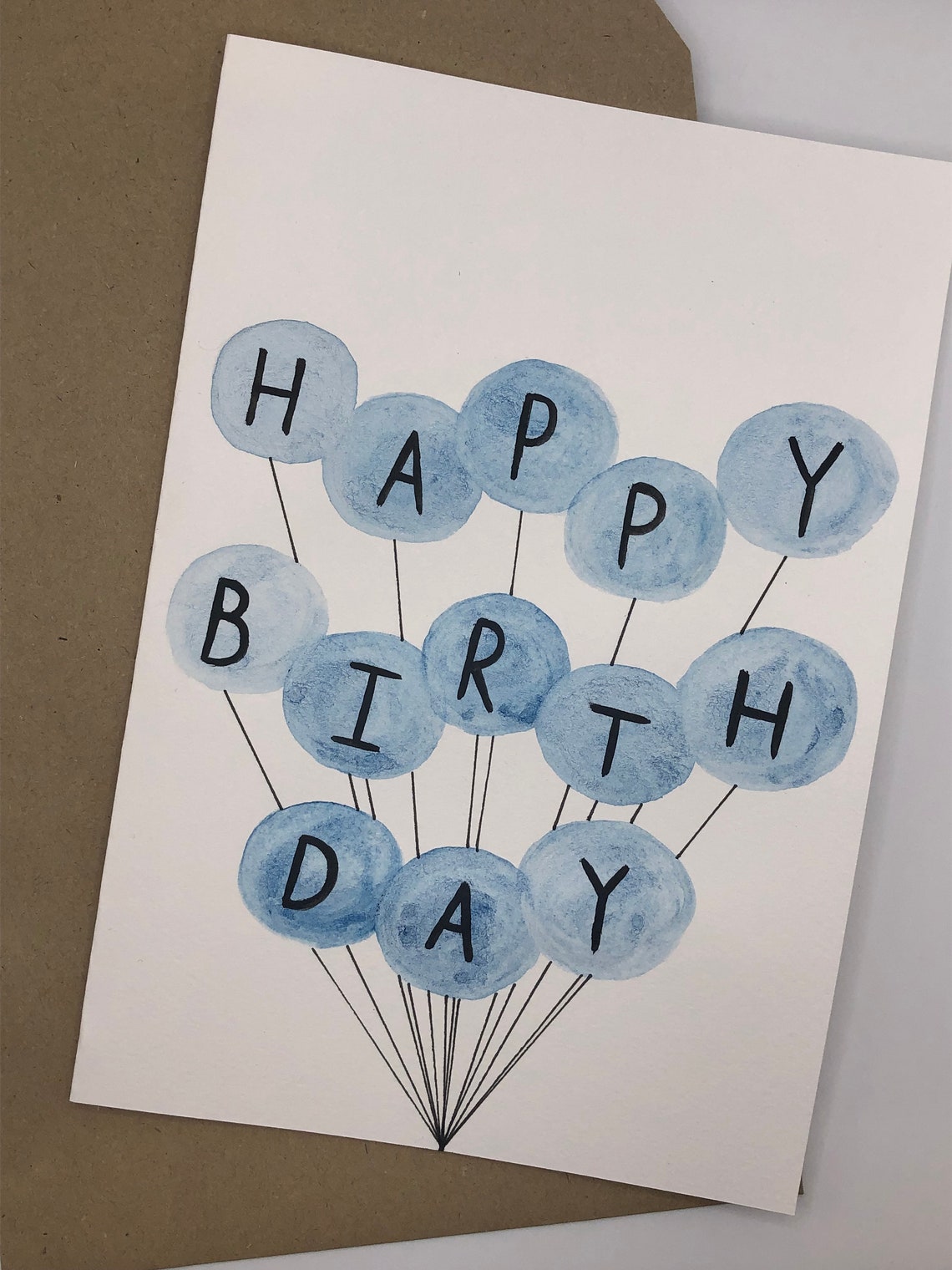 Blue birthday card birthday card balloon card | Etsy