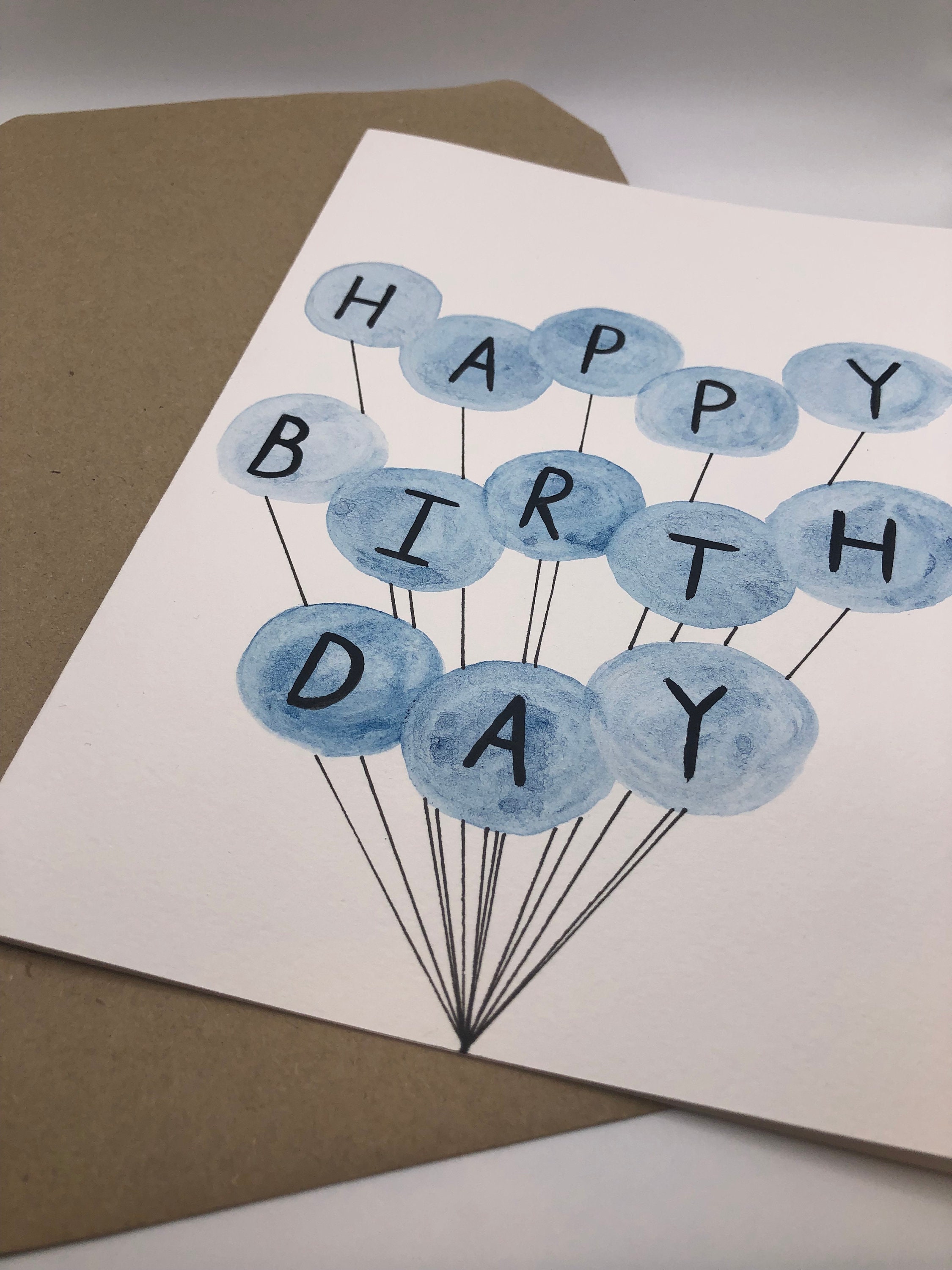 Blue birthday card birthday card balloon card | Etsy