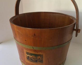 Primitive Vintage Wooden Sugar Firkin Bucket with Swing Handle (No Lid)