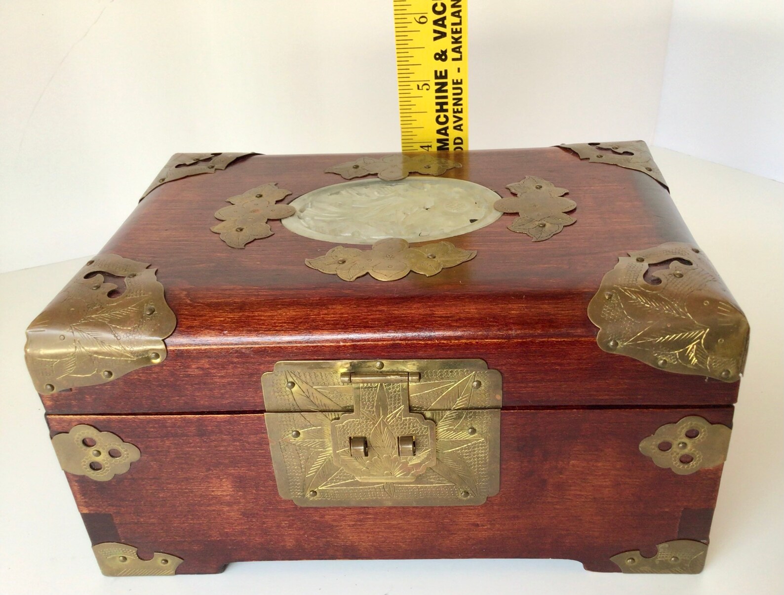 Oriental Wooden Jewelry Box Brass Fittings with Nephrite Jade Etsy