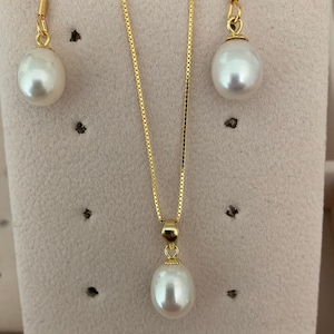 Real Pearl 18K Gold Plated Pearl Teardrop Dangling Earrings Pendant Chain Necklace, Gift For Her, Birthday Gift, Gifts, Presents