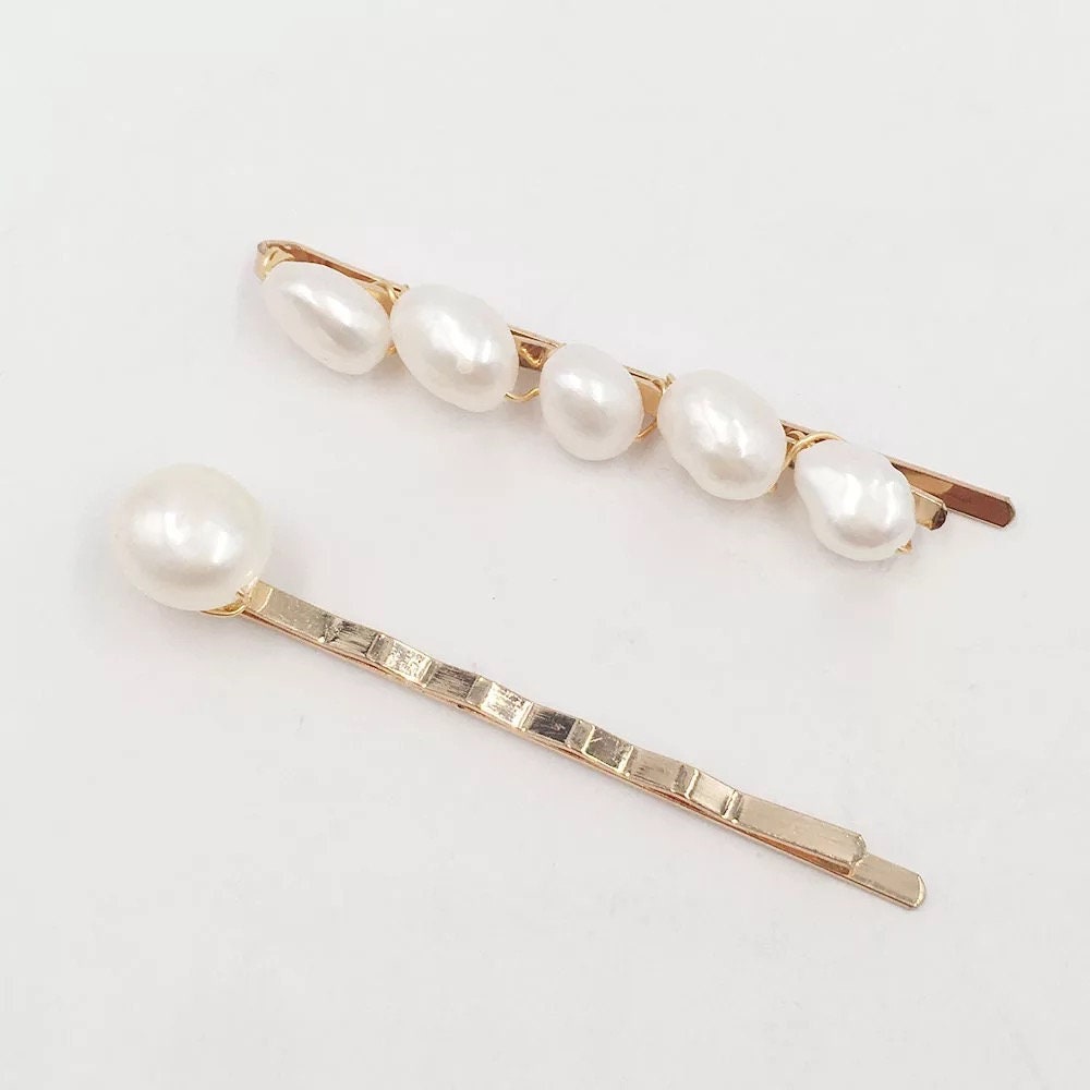 Genuine Freshwater Pearl Hair Clips 2 Piece Set Bobby Hair Etsy